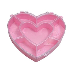 Pearl Pink Plastic Bead Containers, Heart Shaped Beads Case with 7 Compartments, for DIY Art Craft, Nail Diamonds, Bead Storage, Pearl Pink, 14x13x3.1cm