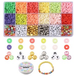 Mixed Color DIY Heishi Bracelet Making Kit, Including Polymer Clay Disc & Acrylic & Plastic Flat Round Beads, Elastic Thread, Mixed Color, Beads: 6~7x1~4mm, Hole: 1.3~2mm, 3984Pcs/set