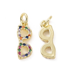 Real 18K Gold Plated Brass Micro Pave Colorful Cubic Zirconia Pendants, with Jump Ring, Glasses Charms, Real 18K Gold Plated, 16.7x6x2mm, Hole: 3.2mm