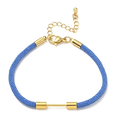 Cornflower Blue Nylon Cord Bracelet Making, with Brass Beadable Bar, Golden, Cornflower Blue, 6.89x0.16 inch(17.5x0.4cm)