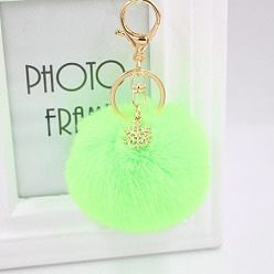 fluorescent green Christmas Snowflake Plush Keychain with Alloy Snowflake and Pom-pom Pendant