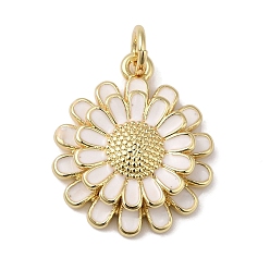Белый Подвески из латуни с эмалью в стойку, с целью перехода в кольце, долговечный, без свинца и без кадмия, реальный 18 k позолоченный, маргаритка, белые, 19x16x4 мм, отверстие : 3 мм