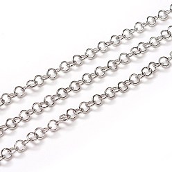 Stainless Steel Color 304 Stainless Steel Rolo Chains, Belcher Chain, with Spool, Unwelded, Stainless Steel Color, 3.5x0.6mm, about 32.8 Feet(10m)/roll