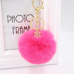 Rose pink Christmas Snowflake Plush Keychain with Alloy Snowflake and Pom-pom Pendant