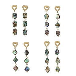 Golden Natural Abalone Shell/Paua Shell Stud Dangle Earrings, 201 Stainless Steel Stud Earrings for Women, Golden, 56~60x11mm