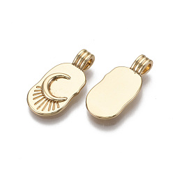 Real 18K Gold Plated Brass Pendants, Oval with Moon, Nickel Free, Real 18K Gold Plated, 21.5x10x4.5mm, Hole: 2mm