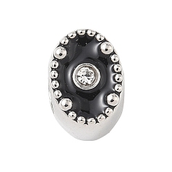 Черный 304 нержавеющая сталь, эмаль, европейские бусины со стразами, бусины с большим отверстием, овальные, чёрные, 10x7x7.5 мм, отверстие : 4.5 мм