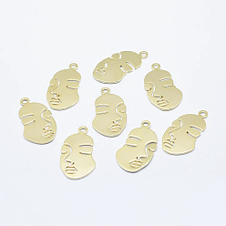 Real 18K Gold Plated Brass Pendant, Long-Lasting Plated, Real 18K Gold Plated, Nickel Free, Face, 33.5x17.5x1mm, Hole: 2.5mm