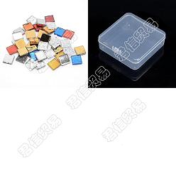 Mixed Color Olycraft Glass Cabochons, Mosaic Tiles, for Home Decoration or DIY Crafts, Square, Mixed Color, 14.5~15x14.5~15x3.5~4.5mm, about 200g/box