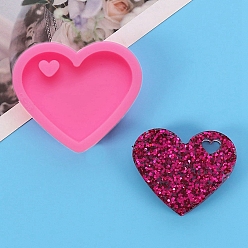 Hot Pink DIY Silicone Heart Pendant Molds, Resin Casting Molds, for UV Resin, Epoxy Resin Craft Making, Hot Pink, 52x44x9mm