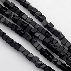 Black Stone Cube Natural Black Stone Beads Strands, 4x4x4mm, Hole: 1mm, about 85~100pcs/strand, 15.3 inch~15.8 inch