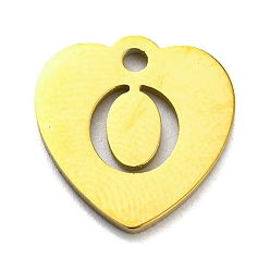 Letter O Ion Plating(IP) 304 Stainless Steel Pendant, Golden, Heart with Letter, Letter O, 12x12x1mm, Hole: 1.4mm