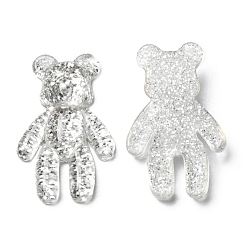Silver Transparent Resin Cabochons, Bear with Plastic Sequins, Silver, 42x26x8.5mm