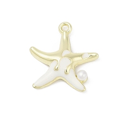 Белый Подвески из эмали и сплава, с abs имитационными жемчужными бусинами , стойки покрытие, без кадмия, без никеля и без свинца, очарование морской звезды, золотые, белые, 17x16x3.5 мм, отверстие : 1.2 мм