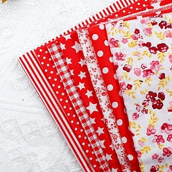 Red Cotton Fabric, for Patchwork, Sewing Tissue to Patchwork, Square with Flower Pattern, Red, 25x25cm, 7 sheets/set