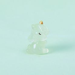 Аквамарин Светящиеся в темноте скульптуры из смолы витринные украшения, для украшения рабочего стола домашнего офиса, единорог, аквамарин, 25x35 мм