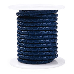 Marine Blue Braided Cowhide Leather Cord, Leather Rope String for Bracelets, Marine Blue, 4mm, about 5.46 yards(5m)/roll