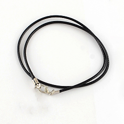 Black Waxed Cotton Cord Necklace Making, with Alloy Lobster Claw Clasps, Platinum, Black, 17.52 inch(44.5cm), 1.5mm