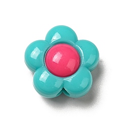 Dark Turquoise Two Tone Opaque Acrylic Beads, Flower, Dark Turquoise, 15.5x16x9mm, Hole: 2.8mm, about 454pcs/500g