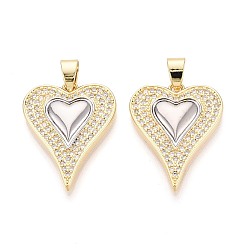 Настоящее золото 16K Подвески из латуни с микро-паве ко Дню святого Валентина, прозрачные циркониевые подвески, сердце прелести, реальный 16 k позолоченный, 26x20.5x3.5 мм, отверстие : 6.5x4 мм