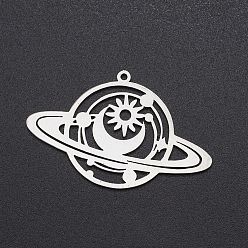 Planet Stainless Steel Pendants, Stainless Steel Color, Planet Pattern, 26x41mm