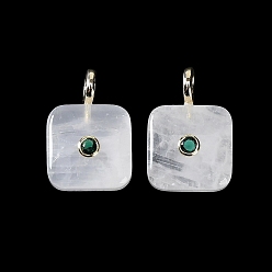 Quartz Crystal Natural Quartz Crystal Rock Crystal Pendants, Square Charms with Brass Micro Pave Cubic Zirconia Findings, Golden, 28.5x16.5x10.5mm, Hole: 3.5mm