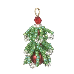 Medium Sea Green MIYUKI Delica Beaded Pendents, with Glass Beads and 304 Stainless Steel Findings, Christmas Tree Charms, Medium Sea Green, 28x21x11mm, Hole: 1.8mm