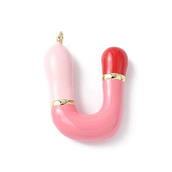 Letter U Латунь эмаль подвески, долговечный, без кадмия и без свинца, реальный 18 k позолоченный, буквенное очарование, Буква U, 21~25x6~25x4~7 мм, отверстие : 1.6~2 мм