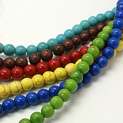 Mixed Color Synthetic Turquoise Beads Strands, Dyed, Round, Mixed Color, 6mm, hole: 1mm, 65pcs/strand, 13.5 inch