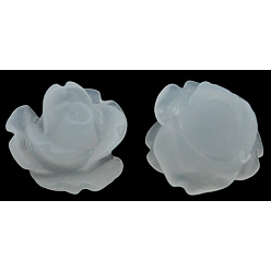 White Resin Cabochons, Frosted, Flower, White, Size: about 11mm in diameter, 6mm thick