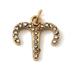 Овен 304 прелести нержавеющей стали, со стразами, ионное покрытие (ip), золотые, Овен, 12x12.5x2 мм, Перейти кольцо: 4x0.8 мм, внутренний диаметр: 3 мм