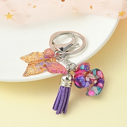 Letter S Resin Letter & Acrylic Butterfly Charms Keychain, Tassel Pendant Keychain with Alloy Keychain Clasp, Letter S, 9cm