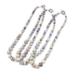 Фиолетовый Ожерелья из окрашенных натуральных окаменелостей, круглые, градуированные по цвету., с пружинными застежками из платиновой латуни, фиолетовые, 18.66~18.78 дюйм (47.4~47.7 см)