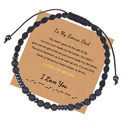 To My Bonus Dad I Love You" Morse Code Bracelet with Black Lava Stone Card, Women's Gift