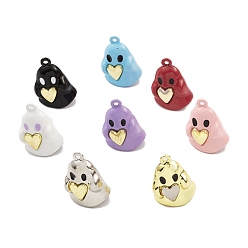 Mixed Color Spray Painted Alloy Pendants, Long-Lasting Plated, Lead Free & Cadmium Free, Ghost with Heart, Mixed Color, 21x15x10.5mm, Hole: 1.5mm