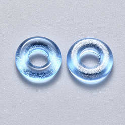 Dodger Blue Transparent Spray Painted Glass Beads, with Glitter Powder, Ring, Dodger Blue, 10x3mm, Hole: 4mm