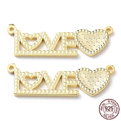 Real 18K Gold Plated 925 Sterling Silver Connector Charms, Word Love Links, Real 18K Gold Plated, 8x27x1.2mm, Hole: 1mm