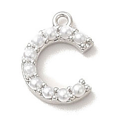 Letter C Подвески из искусственного жемчуга, с фурнитурой из экологически чистой латуни, без свинца и без кадмия, письмо амулеты, буква С, 13.5x10x3 мм, отверстие : 1.4 мм