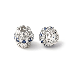 Королевский синий Латунные микро проложить Цирконий Европейский бисером, баррель, стойки покрытие, прочное покрытие, без кадмия и без свинца, королевский синий, 8x7.5 мм, отверстие : 4 мм