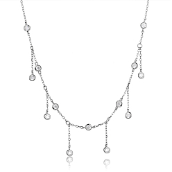 Platinum Rhodium Plated Sterling Silver with Clear Cubic Zirconia Pendant Necklaces, Platinum, 12.20 inch(31cm)