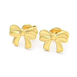 Real 14K Gold Plated 304 Stainless Steel Stud Earrings, Bowknot, Real 14K Gold Plated, 9x12.5mm