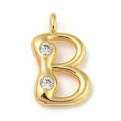 Letter B Rack Plating Brass Micro Pave Cubic Zirconia Pendants, Cadmium Free & Lead Free, Long-Lasting Plated, Real 18K Gold Plated, Letter B, 23.5x14x5mm, Hole: 3mm