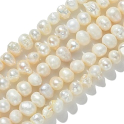 Seashell Color Natural Cultured Freshwater Pearl Beads Strands, Potato, Seashell Color, 4.5~6.5x4~6.5mm, Hole: 0.6mm, about 60~73pcs/strand, 12.36~13.66 inch(31.4~34.7cm)