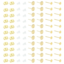 Золотой 304 Выводы серьги из нержавеющей стали шпилька, плоско-круглые, с пластиковыми и 304 ушными гайками из нержавеющей стали, золотые, 4~12x4x3.5~4 мм, отверстие : 0.5~0.8 мм