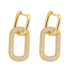 Tushuo Geometric Double Loop Lock Earrings with Diamonds, Creative and Personalized Hip-hop Ear Jewelry