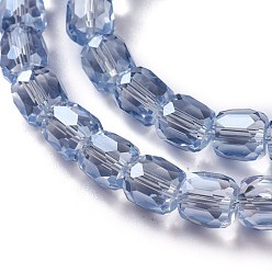 Light Steel Blue Electroplate Glass Beads, Pearl Luster Plated, Faceted Barrel, Light Steel Blue, 10x10mm, Hole: 1mm