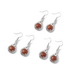 Красный Камень Серьги-капли из натуральной красной яшмы с кристаллами и стразами, платиновые латунные украшения для женщин, 42 мм, штифты : 0.6 мм