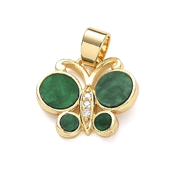 Зеленый Латунные микро проложить кубического циркония подвески, бабочки прелести, cmолой, реальный 18 k позолоченный, долговечный, без кадмия и без свинца, стойки покрытие, зелёные, 14.5x15.5x3.5 мм, отверстие : 3.4x5.7 мм