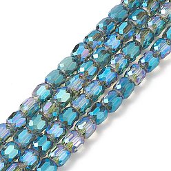 Blue Electroplate Opaque Glass Beads, Faceted Barrel, Blue, 10x10mm, Hole: 1mm