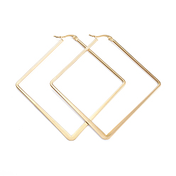 Golden 201 Stainless Steel Angular Hoop Earrings, with 304 Stainless Steel Pins, Flat Rhombus, Golden, 73.5x72.5x1.5~2mm, Pin: 1x0.7mm